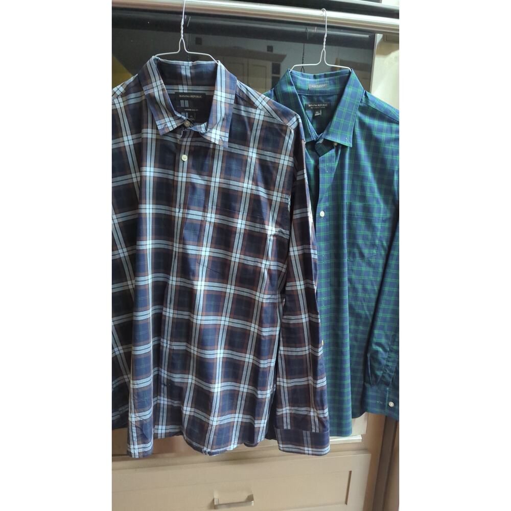 Banana Republic Slim Flex Fit tech stretch cotton men's plaid button-down XL